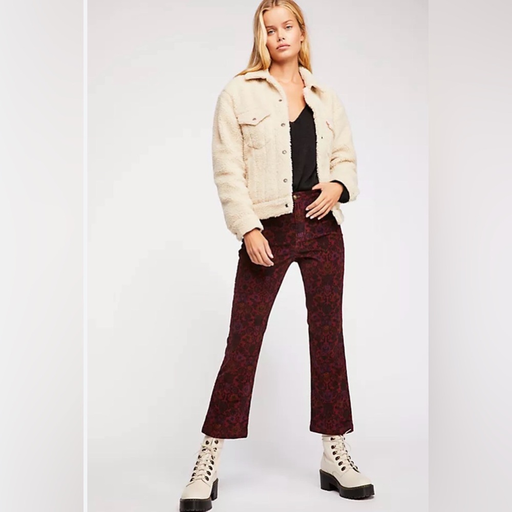 Free People Burgundy Floral Trousers